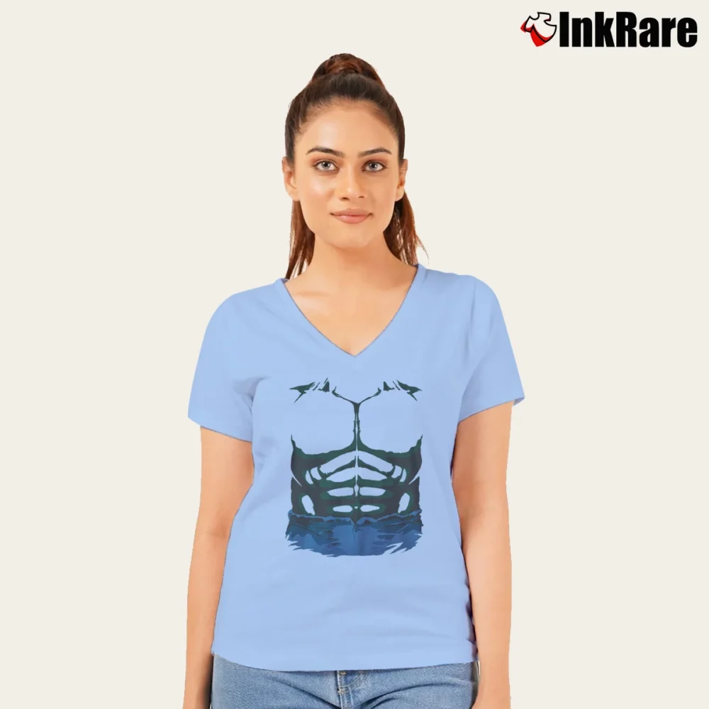 Women’s Avengers Hulk Costume Marvel V-Neck Tee in light blue | Chic Neckline, Soft Texture
