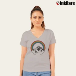 Women’s Aviator Nation Mountain Rainbow V-Neck Tee in sport grey | Chic Neckline, Soft Texture