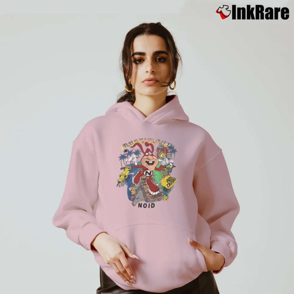 Women’s Avoid The Noid Domino's Pizza Anti Mascot Distressed Cozy Hoodie in light pink | Warm, Structured, Stylish