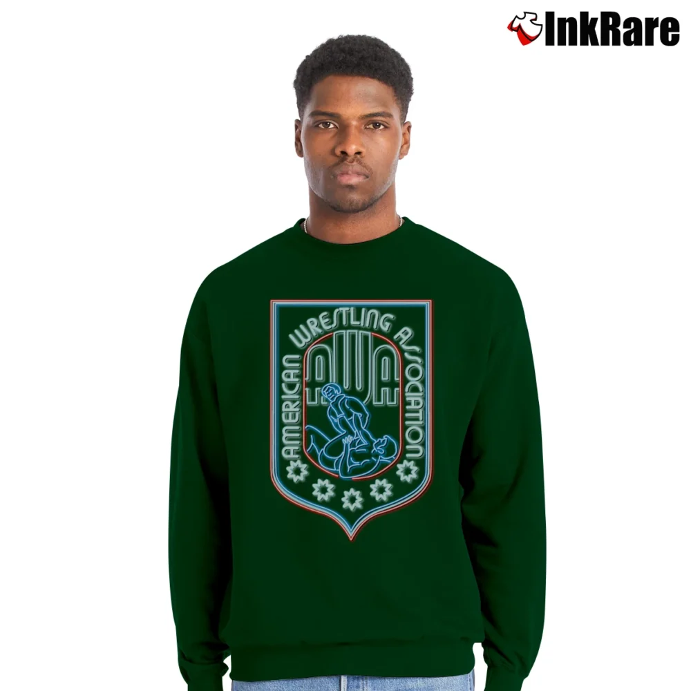 Men’s AWA Wrestling Neon Crewneck Sweatshirt in forest green | Cozy Fabric, Clean Style
