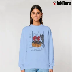 Women’s B Kliban Adopt A Cat Funny Animation Relaxed Sweatshirt in light blue | Soft, Laid-Back Vibe