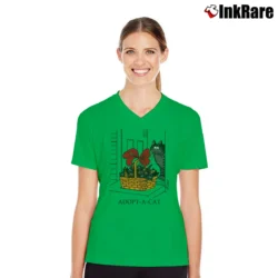 Women’s B Kliban Adopt A Cat Funny Animation V-Neck Tee in irish green | Chic Neckline, Soft Texture