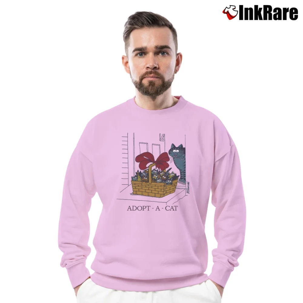 Men’s B Kliban Adopt A Cat Funny Crewneck Sweatshirt in light pink | Cozy Fabric, Clean Style