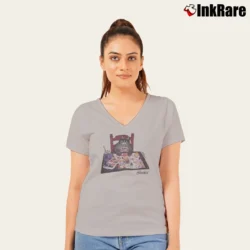 Women’s B Kliban Cat Painting Crazy Hawaii Graphic V-Neck Tee in sport grey | Chic Neckline, Soft Texture