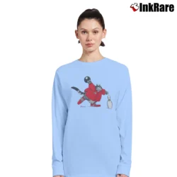Women’s B Kliban Funny Fat Cat Bowling 90s Vintage Style Long-Sleeve Top in light blue | Sleek, Versatile, All-Season
