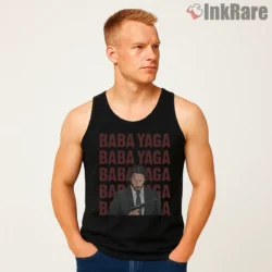 Baba Yaga Crimson Mantra Shirt on black tank top for men graphic tee