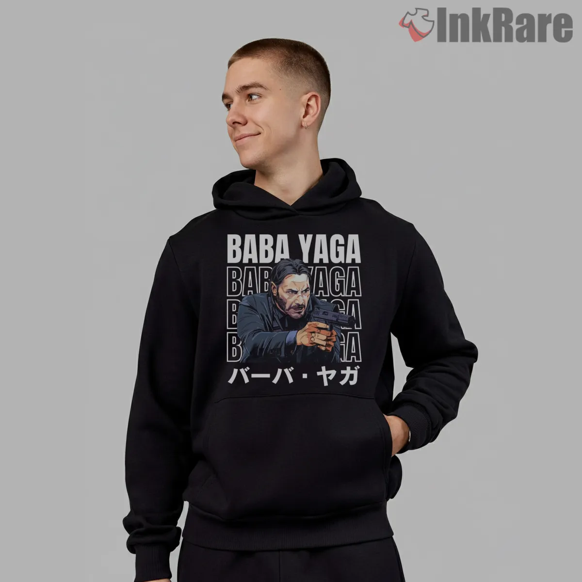 Baba Yaga Japanese Poster Tribute Shirt on black hoodie for men graphic tee