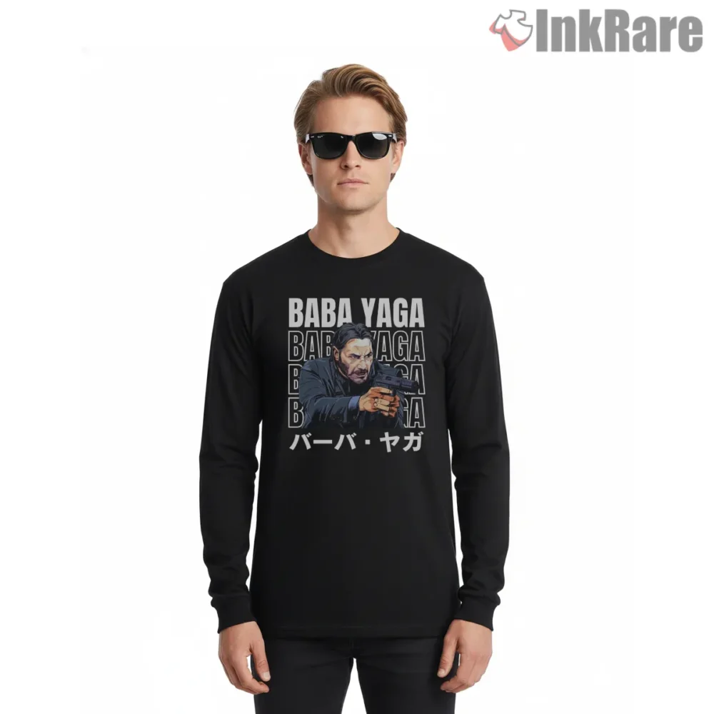 Baba Yaga Japanese Poster Tribute Shirt on black long sleeve shirt for men graphic tee