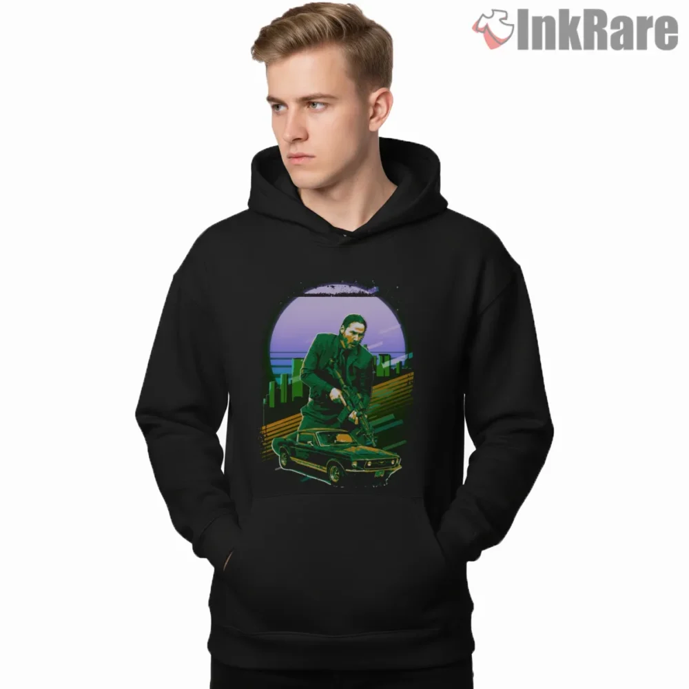 Baba Yaga Night City Hitman Car Shirt on black hoodie for men graphic tee