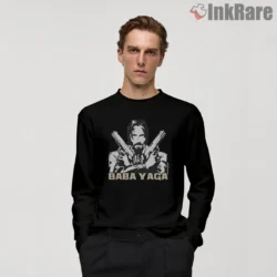 Baba Yaga Twin Pistols Monochrome Shirt on black long sleeve shirt for men graphic tee