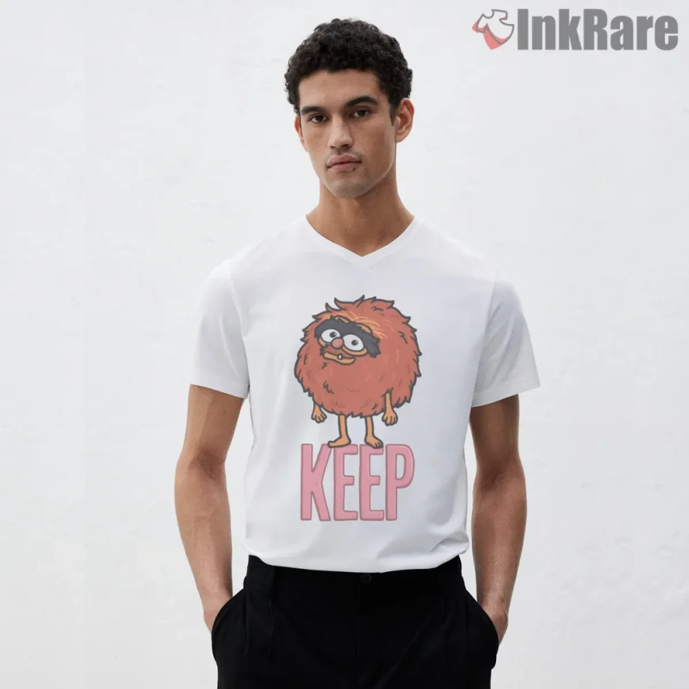Baby Animal Keep Cute Furry Cartoon Graphic Shirt on white v-neck shirt for men graphic tee
