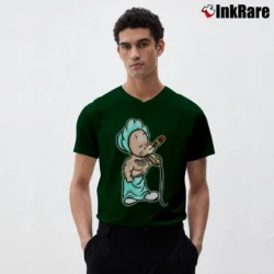 Men’s Baby Face Finster Bugs Bunny Looney Tunes Retro V-Neck Tee in forest green | Sharp, Breathable, Everyday Staple