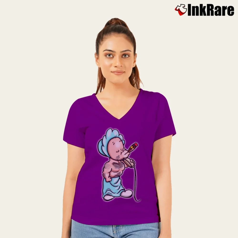 Women’s Baby Face Finster Bugs Bunny Looney Tunes Retro V-Neck Tee in purple | Chic Neckline, Soft Texture