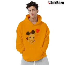 Men’s Baby Groot Mickey Mouse Guardians Of The Galaxy Pullover Hoodie in orange | Cozy, Durable, Modern Fit