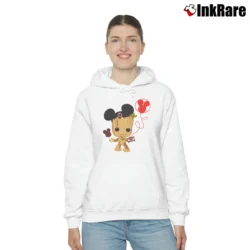 Women’s Baby Groot Mickey Mouse Guardians Of The Galaxy Cozy Hoodie in white | Warm, Structured, Stylish