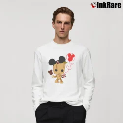 Men’s Baby Groot Mickey Mouse Guardians Of The Galaxy Long-Sleeve Shirt in white | Sleek, Lightweight, Year-Round Wear