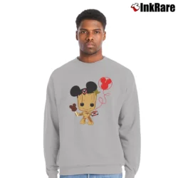 Men’s Baby Groot Mickey Mouse Guardians Of The Galaxy Crewneck Sweatshirt in sport grey | Cozy Fabric, Clean Style