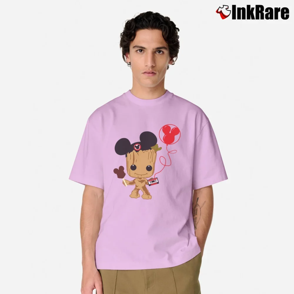 Men’s Baby Groot Mickey Mouse Guardians Of The Galaxy Classic T-Shirt in light pink | Soft, Breathable Everyday Wear
