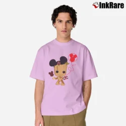 Men’s Baby Groot Mickey Mouse Guardians Of The Galaxy Classic T-Shirt in light pink | Soft, Breathable Everyday Wear