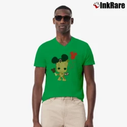 Men’s Baby Groot Mickey Mouse Guardians Of The Galaxy V-Neck Tee in irish green | Sharp, Breathable, Everyday Staple