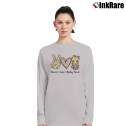 Women’s Baby Groot Peace Love Guardians Of The Galaxy Marvel Long-Sleeve Top in sport grey | Sleek, Versatile, All-Season