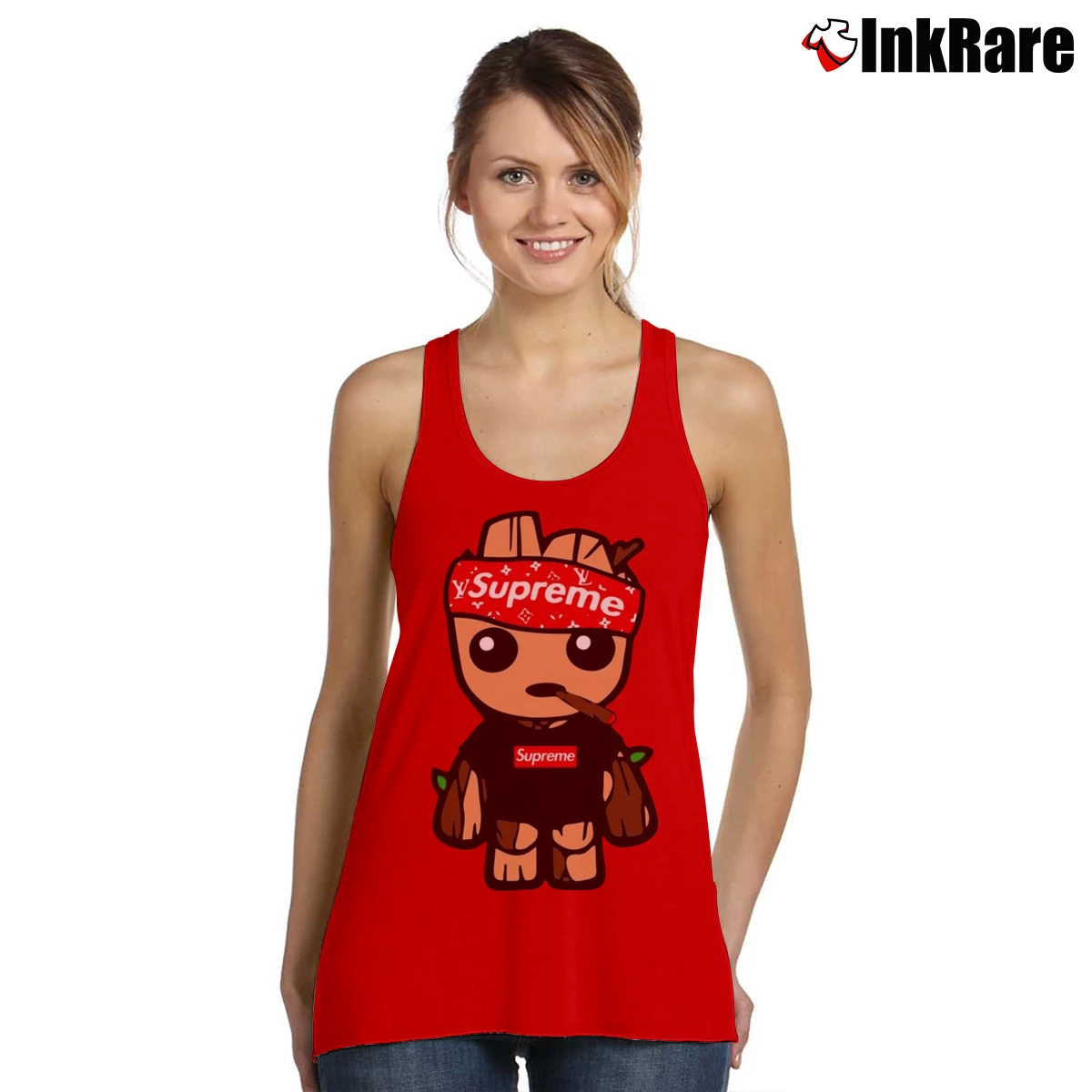 Women’s Baby Groot Supreme Lv Mashup Graphic Tank Top in red | Lightweight, Movement-Friendly
