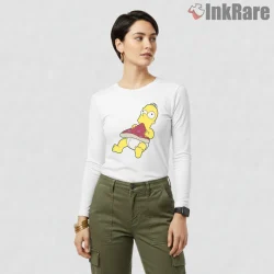 Baby Homer Pizza Bite Cute Cartoon Humor Shirt on white long sleeve shirt for women graphic tee