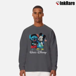 Men’s Baby Stitch And Mickey Mouse Weed Disney Long-Sleeve Shirt in charcoal | Sleek, Lightweight, Year-Round Wear
