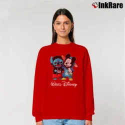 Women’s Baby Stitch And Mickey Mouse Weed Disney Relaxed Sweatshirt in red | Soft, Laid-Back Vibe