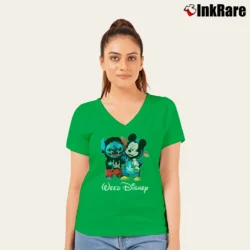 Women’s Baby Stitch And Mickey Mouse Weed Disney V-Neck Tee in irish green | Chic Neckline, Soft Texture
