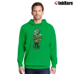 Men’s Baby Yoda And Groot Mashup Star Wars Disney Pullover Hoodie in irish green | Cozy, Durable, Modern Fit