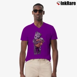 Men’s Baby Yoda And Groot Mashup Star Wars Disney V-Neck Tee in purple | Sharp, Breathable, Everyday Staple
