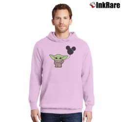 Men’s Baby Yoda And Mickey Mouse Balloon Pullover Hoodie in light pink | Cozy, Durable, Modern Fit