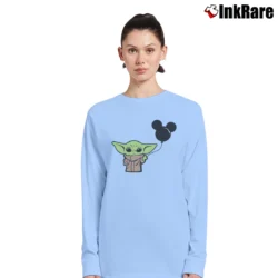 Women’s Baby Yoda And Mickey Mouse Balloon Long-Sleeve Top in light blue | Sleek, Versatile, All-Season
