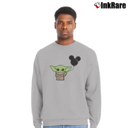 Men’s Baby Yoda And Mickey Mouse Balloon Crewneck Sweatshirt in sport grey | Cozy Fabric, Clean Style