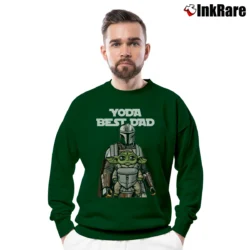 Men’s Baby Yoda Best Dad Mandalorian Fathers Day Gift Crewneck Sweatshirt in forest green | Cozy Fabric, Clean Style