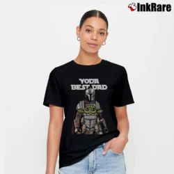 Women’s Baby Yoda Best Dad Mandalorian Fathers Day Gift Signature T-Shirt in black | Soft, Flattering Fit