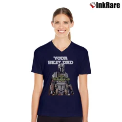 Women’s Baby Yoda Best Dad Mandalorian Fathers Day Gift V-Neck Tee in navy | Chic Neckline, Soft Texture