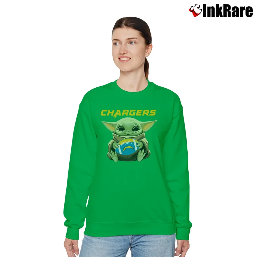 Women’s Baby Yoda Chargers Football Team Star Wars Fan Relaxed Sweatshirt in irish green | Soft, Laid-Back Vibe