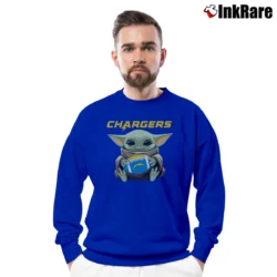 Men’s Baby Yoda Chargers Football Team Star Wars Fan Crewneck Sweatshirt in royal blue | Cozy Fabric, Clean Style