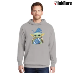 Men’s Baby Yoda Hugs Detroit Lions Football Mandalorian Pullover Hoodie in sport grey | Cozy, Durable, Modern Fit
