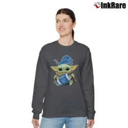 Women’s Baby Yoda Hugs Detroit Lions Football Mandalorian Relaxed Sweatshirt in charcoal | Soft, Laid-Back Vibe