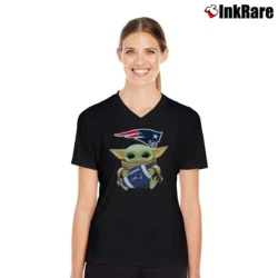Women’s Baby Yoda Hugs New England Patriots Star Wars V-Neck Tee in black | Chic Neckline, Soft Texture