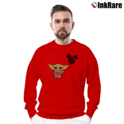 Men’s Baby Yoda Mickey Balloon Disney Star Wars Mashup Crewneck Sweatshirt in red | Cozy Fabric, Clean Style