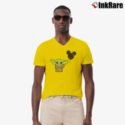 Men’s Baby Yoda Mickey Balloon Disney Star Wars Mashup V-Neck Tee in yellow | Sharp, Breathable, Everyday Staple