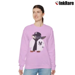 Women’s Baby Yoda New York Yankees Mandalorian Damn Yankees Relaxed Sweatshirt in light pink | Soft, Laid-Back Vibe