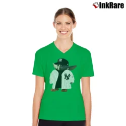 Women’s Baby Yoda New York Yankees Mandalorian Damn Yankees V-Neck Tee in irish green | Chic Neckline, Soft Texture