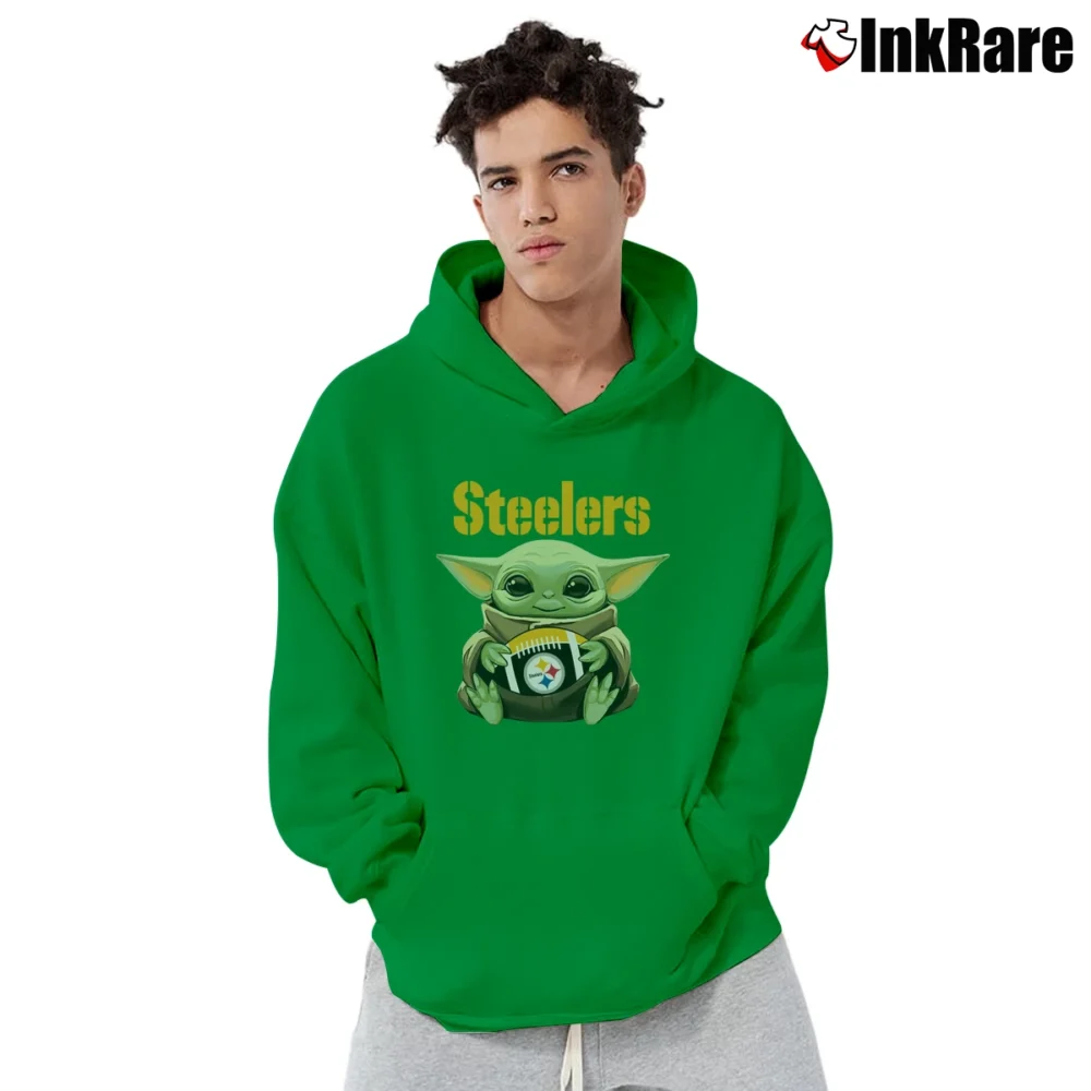 Men’s Baby Yoda Pittsburgh Steelers Football Star Wars Fan Pullover Hoodie in irish green | Cozy, Durable, Modern Fit