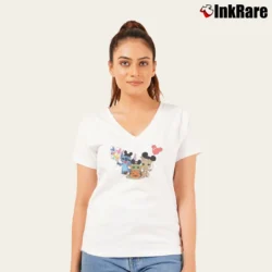 Women’s Baby Yoda Stitch Groot Avenger Disney Halloween V-Neck Tee in white | Chic Neckline, Soft Texture