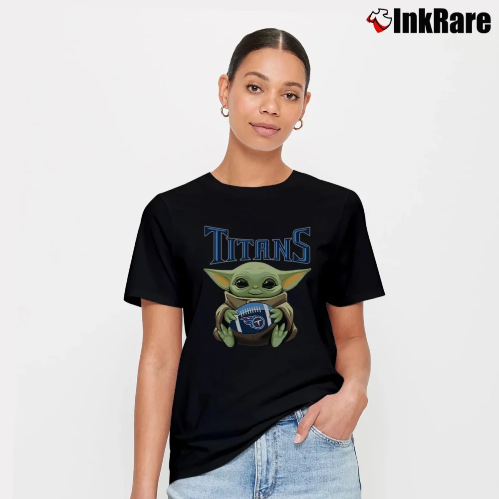 Women’s Baby Yoda Tennessee Titans Star Wars Football Fan Signature T-Shirt in black | Soft, Flattering Fit